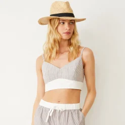 MONROW Stripe Poplin Bralette Top PECANSTRIPE New